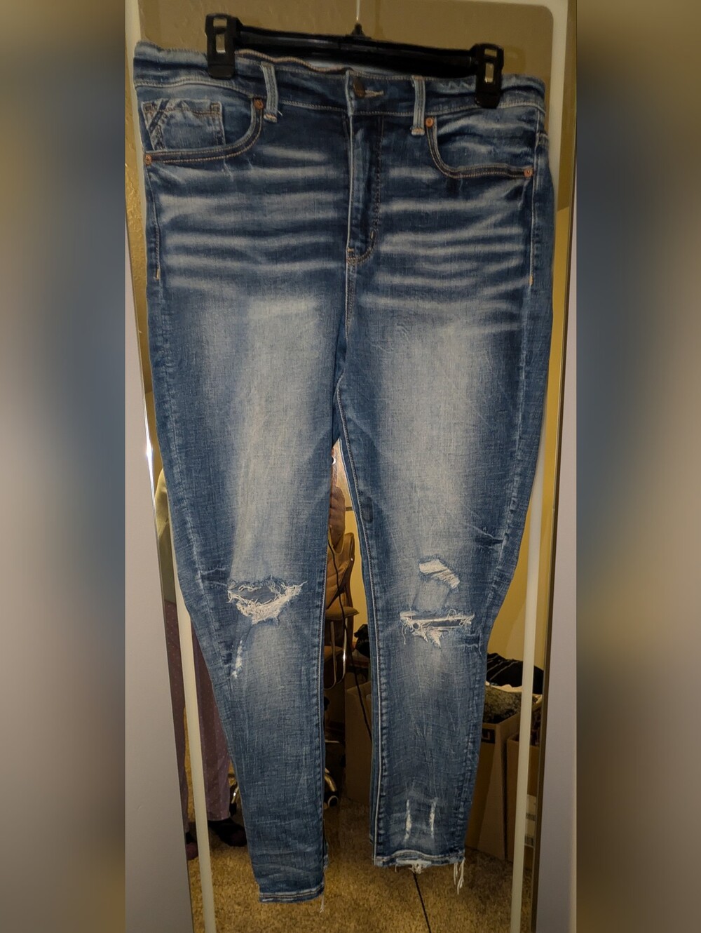Buckle Distressed Skinny Jeans - Medium Blue Wash